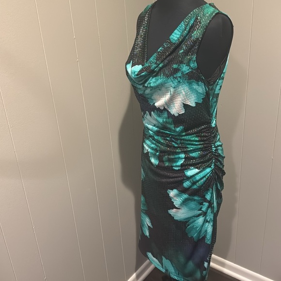 Joseph Ribkoff black shades of green floral silver thread clear sequin midi. 10 - Picture 3 of 8